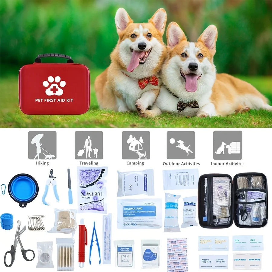 Outdoor Pet First Aid Kit -Compact Portable Bag for Dogs and Cats Essential for Hiking,Camping, Outdoor , Home Use, Car Travel